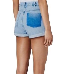 TOPSHOP Women’s Rolled Cuff High Rise Distressed Denim Jean Shorts Blue Size 6